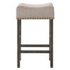 Tan Linen Counter Height Stools with Weathered Wooden Legs (Set of 2), Ideal for Kitchens and Bars - 2 of 4