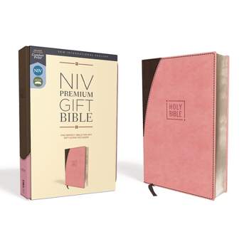 Niv, Premium Gift Bible, Leathersoft, Pink/Brown, Red Letter Edition, Comfort Print - by  Zondervan (Leather Bound)