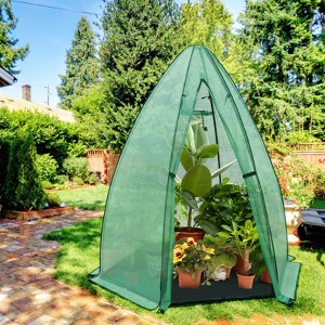 EAGLE PEAK Portable Mini Dome Greenhouse with Zippered Door and Mesh Window, Outdoor Mini Hexagon Greenhouse Kit, Green PE Cover - 1 of 4