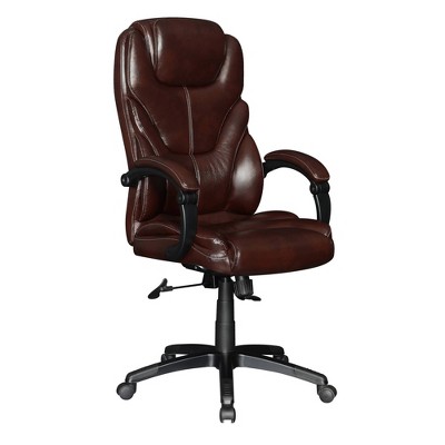 Leatherette Office Chair with Curved Arms and Contrast Stitching Brown - Benzara