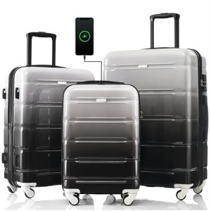 BEAFUP Luggage Set of 3, 20-inch with USB Port, Carry-on Luggage with Cup Holder, ABS+PC Hard Shell Luggage with Spinner Wheels, Black - 1 of 4