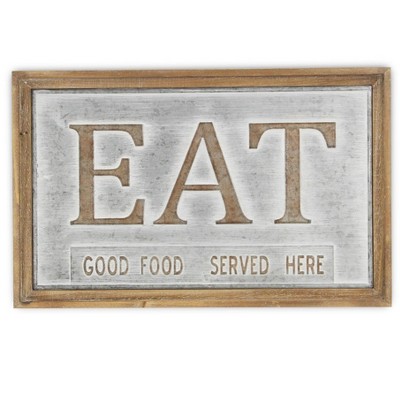 HomeRoots 14" X 21" Gray and Brown Eat Wood and Metal Wall Decor