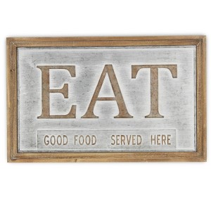 HomeRoots 14" X 21" Gray and Brown Eat Wood and Metal Wall Decor - 1 of 4