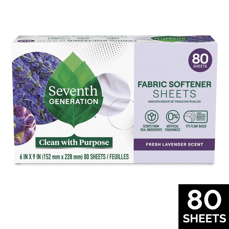 Seventh Generation Fabric Softener Sheets Fresh Lavender Scent - 80ct, 1 of 7