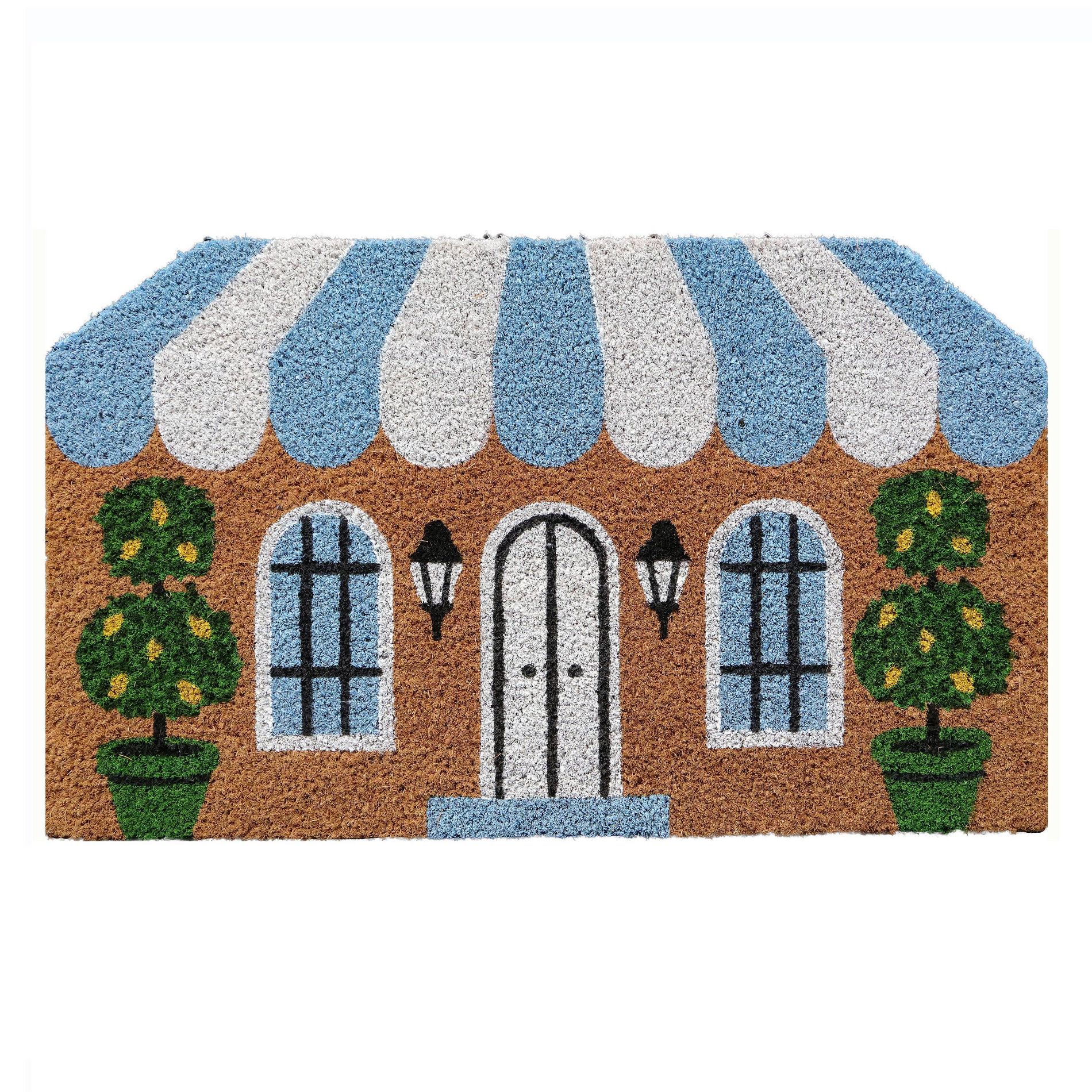 18"x30" Boxwood House Coir Doormat Natural/Blue/White