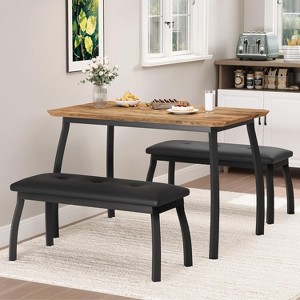 GOCAPTAIN Dining Table Set for 4, Rectangular Wood Kitchen Table with 2 Upholstered Chairs, Modern Farmhouse Dining Set for Small Spaces, Kitchen Room - 1 of 4