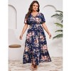 Whizmax Plus Size V Neck Wrap Maxi Dress for Women High Waist Short Sleeves Casual Floral Summer Dress with Belt - 2 of 4