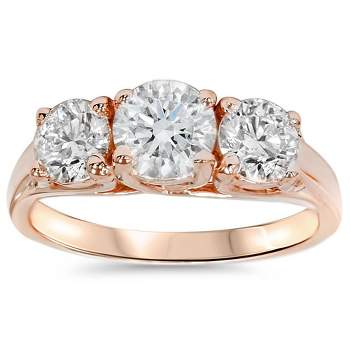 Pompeii3 1 3/8ct 3-Stone Diamond Engagement Ring 14K Rose Gold Past Present Future