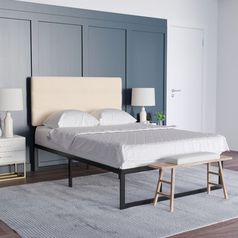 Emma and Oliver Modern Upholstered Headboard with Horizontal Line Stitching and Adjustable Height Rails, 2 of 12