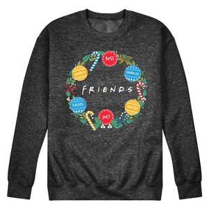 Men's Friends Wreath Graphic Fleece Sweatshirt - Heather Charcoal - 2 X-Large - 1 of 4