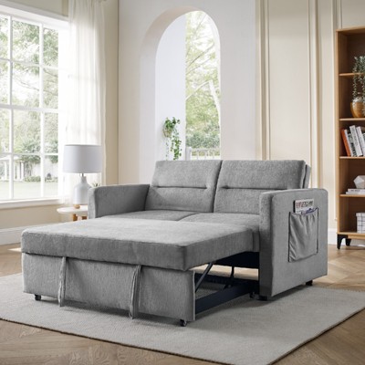 FONTOI Loveseats Sofa Bed with Pull-out Bed, Convertible Sleeper Couch with Adjsutable Back and Arm Pockets for Living Room, Gray, 54.5"*31.5"*33"