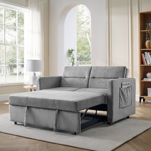 FONTOI Loveseats Sofa Bed with Pull-out Bed, Convertible Sleeper Couch with Adjsutable Back and Arm Pockets for Living Room, Gray, 54.5"*31.5"*33" - 1 of 4