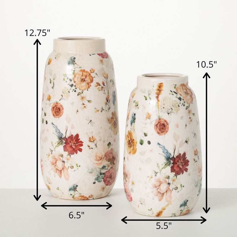 Sullivans 12.75" & 10.5" Elegant Blossom Pattern Vases Set of 2, Multicolored, 4 of 5