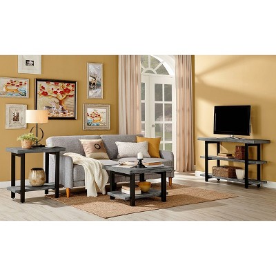 31" Slate Gray Pine Wood and Metal Square Coffee Table