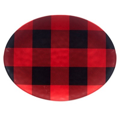 Ruby Red Buffalo Plaid Melamine Round Platter Set