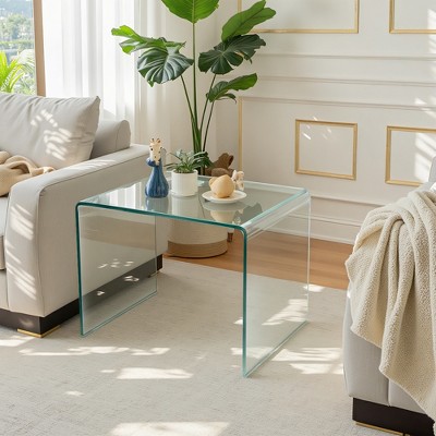 Lirago Tempered Clear Bent Glass End Table-Multi-Purpose Transparent Sofa Table for Living Room & Outdoor 15.8"D * 19.72"L * 18.89"H