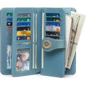 Hachikiko Leather RFID Blocking Wristlet Wallet - Large Capacity Credit Card Holder with 24 Card Slots & ID Windows - 1 of 4