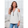 Imily Bela Women's V-neck Lantern Sleeve Shirt with Half-Zip and Off-Shoulder Casual Top - 3 of 4