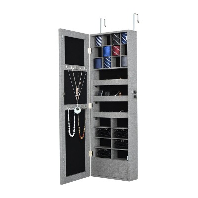 CAVINAS Mirror Jewelry Cabinet Lockable Wall or Door Mounted Jewelry Armoire Organizer with Mirror LED Lights