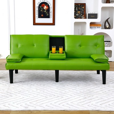 SKRAN 67" Futon Couch, Convertible 3 in 1 Sleeper Bed Couches With Adjustable Backrest,Cup Holders For Living Room, Bedroom