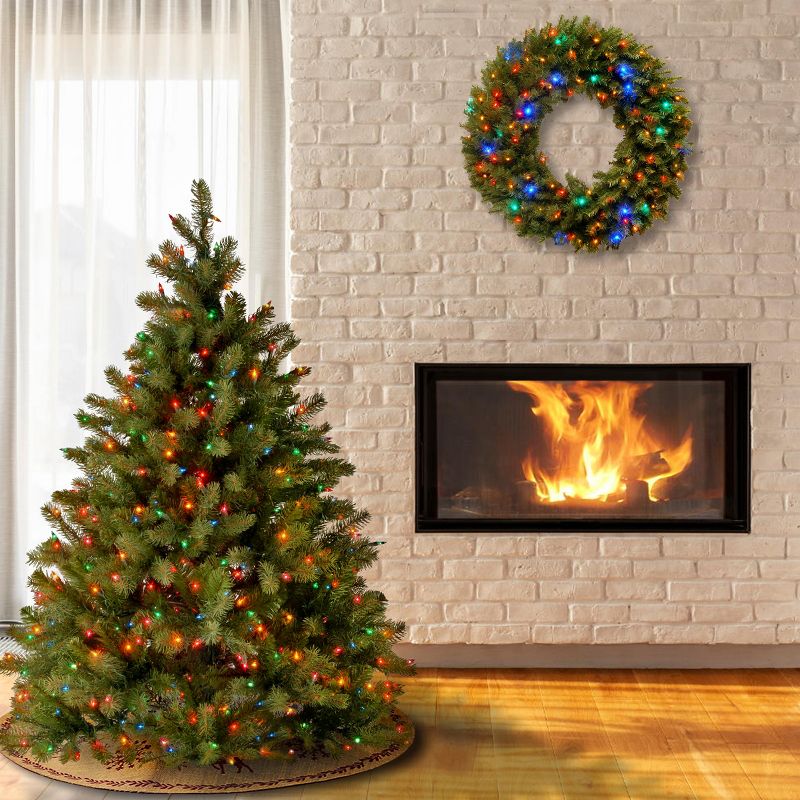 National Tree Company 4.5 ft Pre-Lit 'Feel Real' Artificial Full Downswept Christmas Tree, Green, Douglas Fir, Multicolor Lights, Includes Standt, 2 of 6
