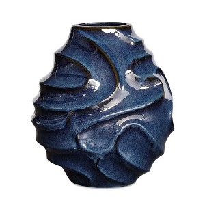 Uttermost Helix Swirl Outdoor Vase Elegant Blue Glaze with Sculptural Ridges - 1 of 4