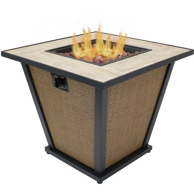 Sunnydaze Reykir Modern Smokeless Metal Outdoor Fire Pit with Tile Tabletop and Rafa Fabric Sides - 24" H