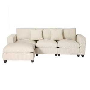WestinTrends Hearthside 99" Modular Corduroy L-Shaped Sectional Sofa and Chaise With USB/Type-C Ports and Side Pockets - 1 of 4