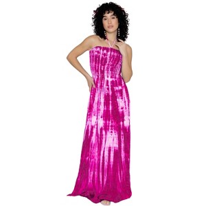 LA LEELA Women's House Daily Routine Evening Wear Boho A line Smocked Dresses Evening Long Tube Top Slit Maxi Dress for Women - 1 of 4