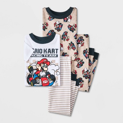 Toddler Boys' 4pc Cotton Snug Fit Mario Kart Racing Team Pajama Set - Beige