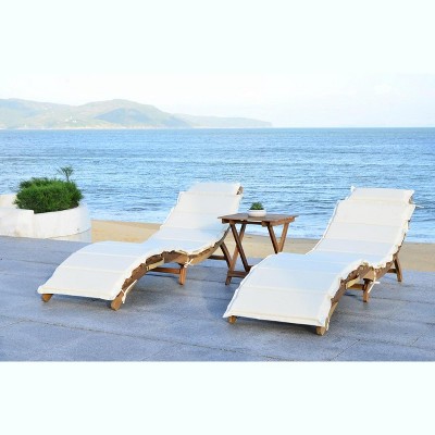 Pacifica Natural Brown Acacia Wood 3-Piece Lounge Set with Beige Cushions