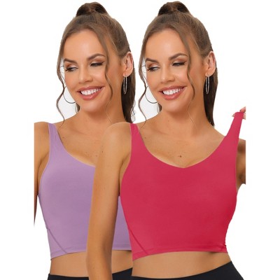 Allegra K Women's Workout Fitness Padded Longline Wireless Yoga Sports Bras 2 Pcs