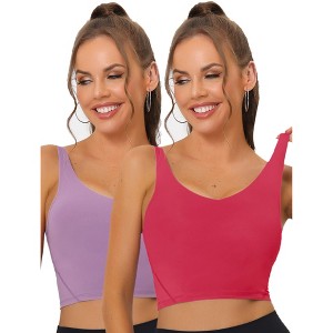 Allegra K Women's Workout Fitness Padded Longline Wireless Yoga Sports Bras 2 Pcs - 1 of 4