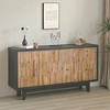 60" Modern Wooden 4-Door Storage Cabinet with Textured Geometric Natural Wood Doors for Living Room, Dining Room, Hallway - 2 of 4