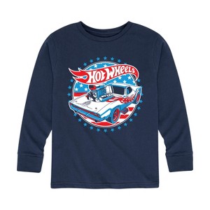 Boys' - Hot Wheels - Red, White and Blue Muscle Car Long Sleeve Graphic T-Shirt - 1 of 4