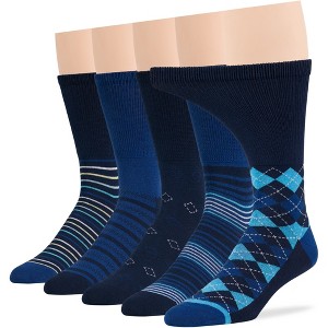 Men Diabetic Non-Binding Fashion Cotton - Crew - Patterned, - Blue, Khaki, Brown - 5 Pack Large/XL | 7BIGSTARS KINGDOM - 1 of 4