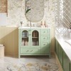 Vynxaria 36 inch Turquoise Single Sink Freestanding Bath Vanity with White Ceramic Top Four Deep Drawers Two Soft Close Waffle Texture Glass Doors - 4 of 4