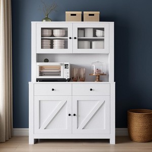 Freestanding Kitchen Pantry Cabinet with Drawers and Hutch, Adjustable Shelves and Microwave Stand, 63-Inch Tall Storage Unit for Dining Rooms - 1 of 4