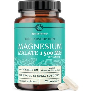 High Absorption Magnesium Malate Capsules, 1500MG Mag Malate with VIT B6 + Black Pepper for Energy & Nervous System Support, Nobi Nutrition, 90ct - 1 of 4