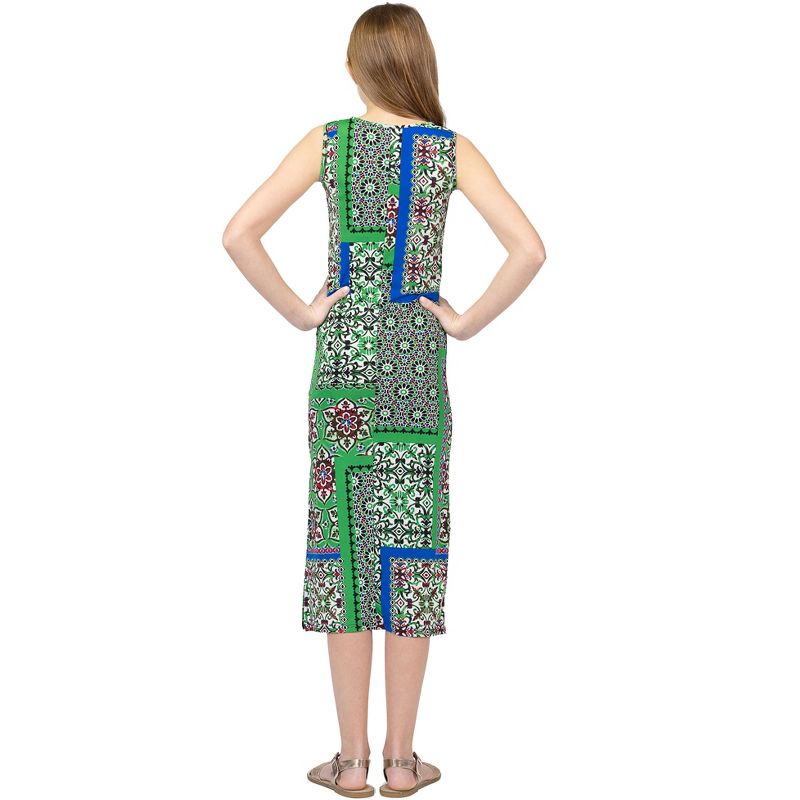 24sevenkid Girls Green Scarf Print Side Slit Maxi Dress, 3 of 6