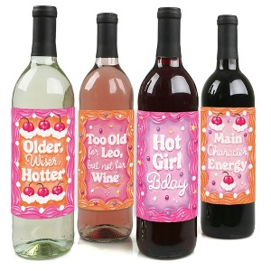 Big Dot of Happiness Hot Girl Bday - Vintage Cake Birthday Party Decorations for Women and Men - Wine Bottle Label Stickers - Set of 4 - 1 of 4