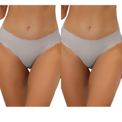 Allegra K Women's Unlined No-Show Stretch Laser Cuts Solid Invisible Brief 2 Packs