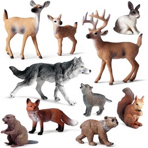 10pcs Forest Animal Toys Figures, Realistic Woodland Creatures Figurines, Plastic Animals Miniature Toys Cake Topper - 1 of 4