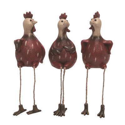 Transpac Resin Chicken Sitter Set of 3 Decorative Animal Figurines for Tabletop and Mantel Red Color