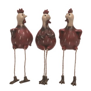 Transpac Resin Chicken Sitter Set of 3 Decorative Animal Figurines for Tabletop and Mantel Red Color - 1 of 1