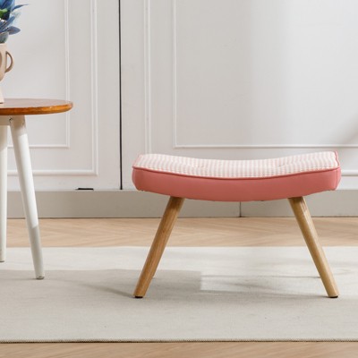Small Foot Stool Ottoman, Wooden Step Stool with Soft Cushion, Sofa Footrest Extra Seating with Non-Slip Pad for Living Room Entryway Office