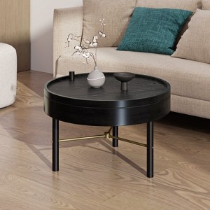 Okak Modern Coffee Table Set of 2 Nesting Tables, Round Side Table for Living Room, Accent Table with Marbling Top Gold Base - 1 of 4