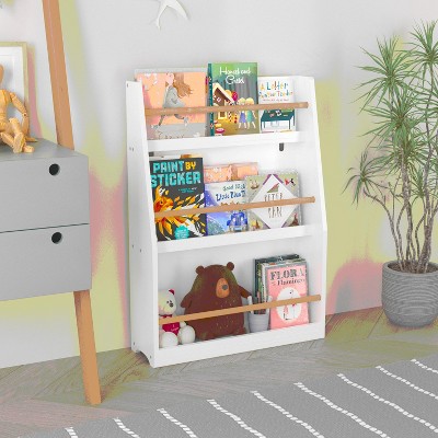PDTEND 3-Tier Kids Book Shelf, Kids Book Rack, Toddler Decorative Bookshelf, MDF Material