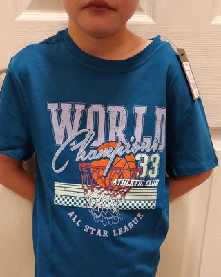 Boys' Basketball World Champion Short Sleeve Graphic T-Shirt - art class™  Teal Blue XS