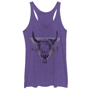 Women's Lost Gods Cow Skull Triangle Racerback Tank Top - 1 of 3
